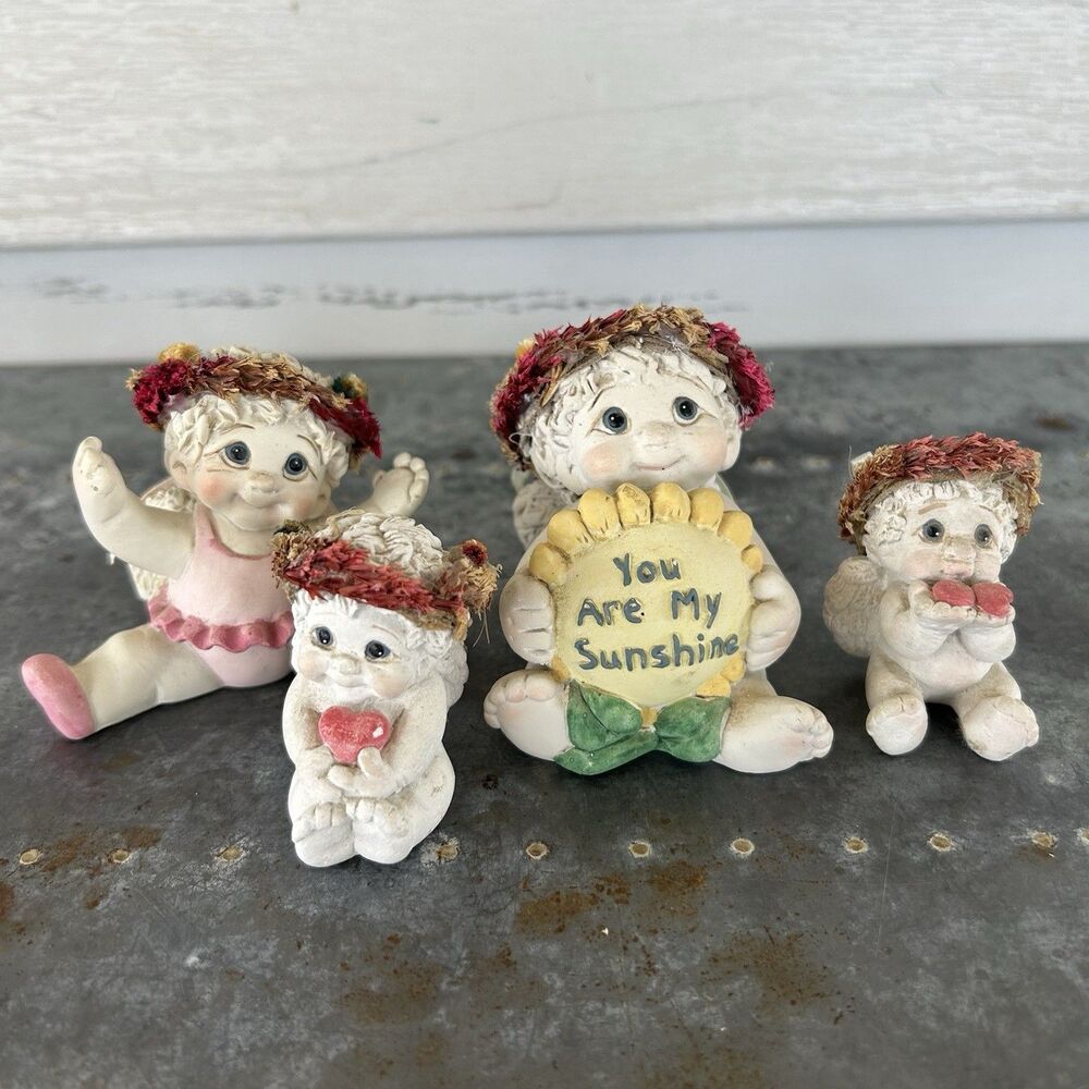 Vintage Dreamsicles Lot of 4 Figurines Signed by Kristin Angel Cherub Plaster